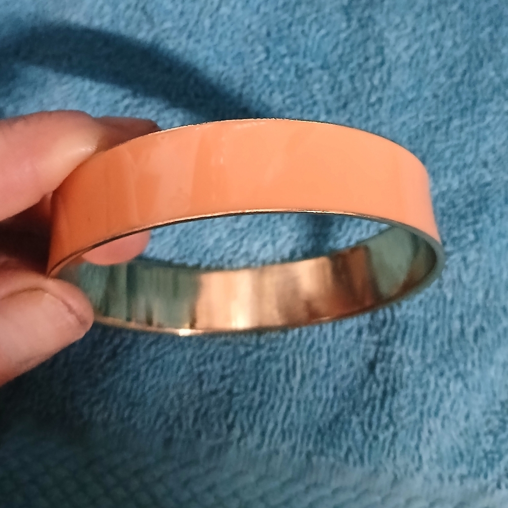 Orange Enamel Bangle Bracelet Brass